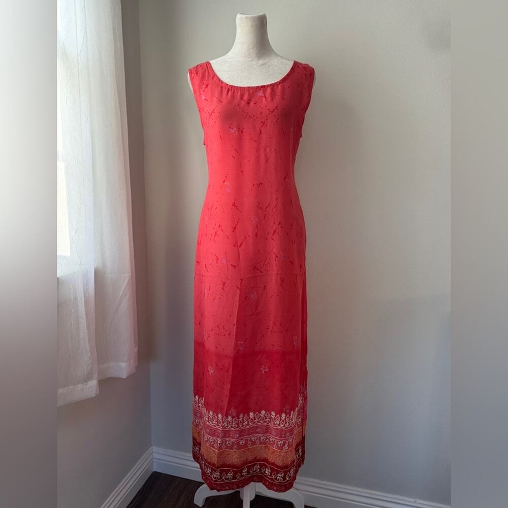 Vintage ‘90s Jane Ashley Coral Embroidered Hem Scoop Neck Sleeveless Maxi Dress